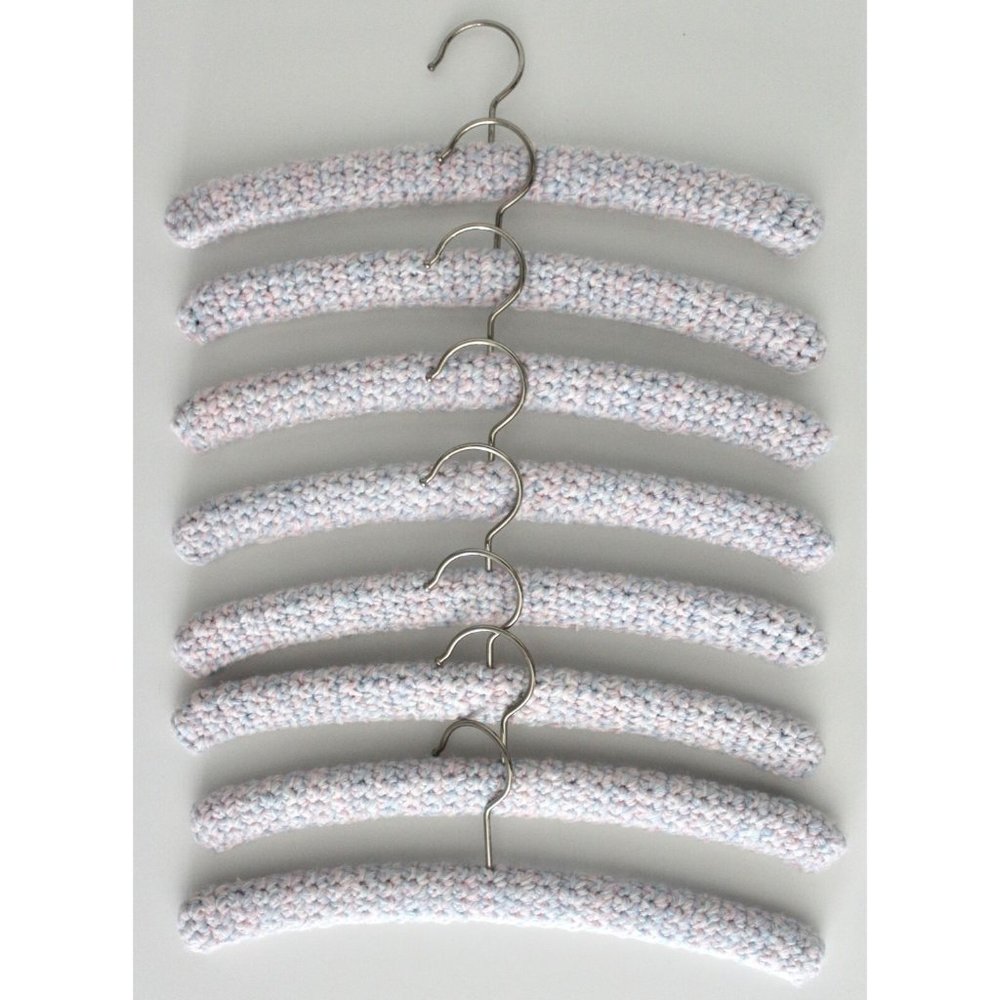 Set of 8 Vintage Crochet Yarn Covered Children's Kids Pink Blue Clothing Hangers